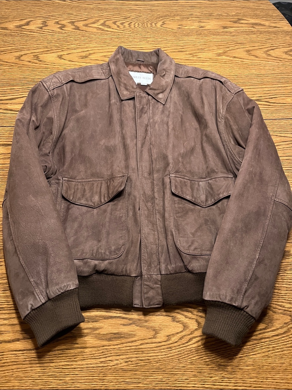 Vintage 90s Charles Klein Brown Leather Bomber Jacket